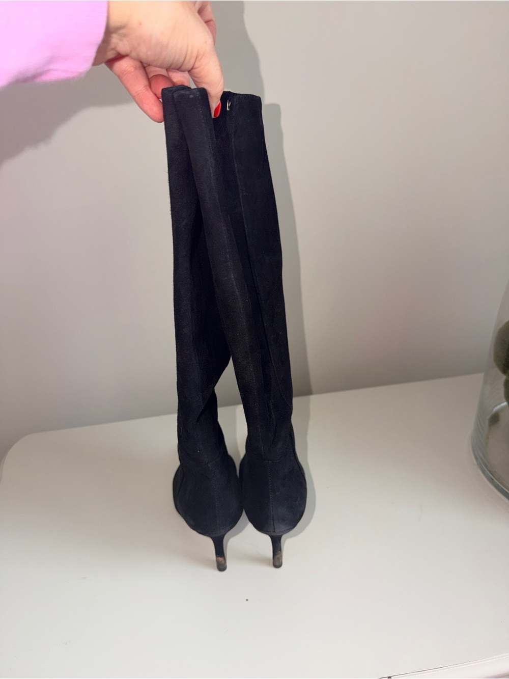 Larroude/Size 8.5 Kate Black Suede Knee-High Pointed-Toe Stiletto Boots - Picture 5 of 8